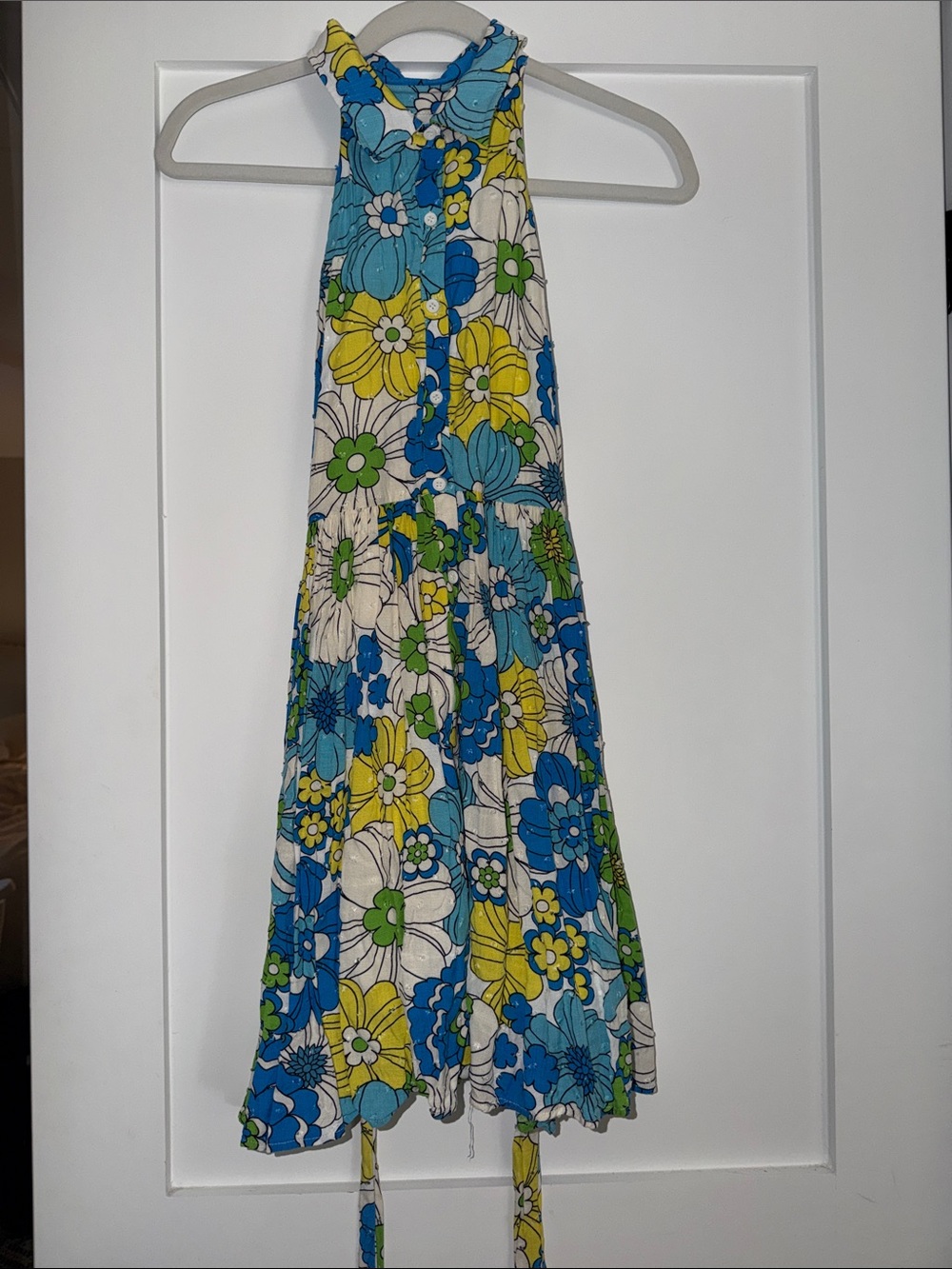 Aura Floral Halter Midi Dress in Blue, Green & Yellow